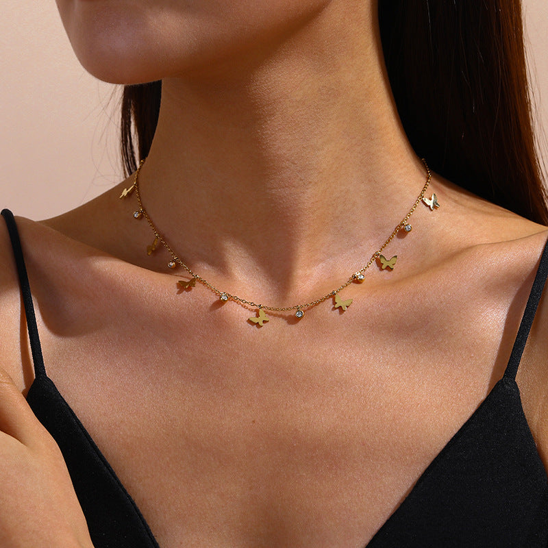 Collana con Farfalle ed intarsio in Diamante