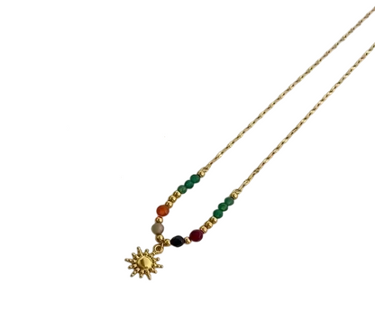 Collana girasole con intarsio e perline