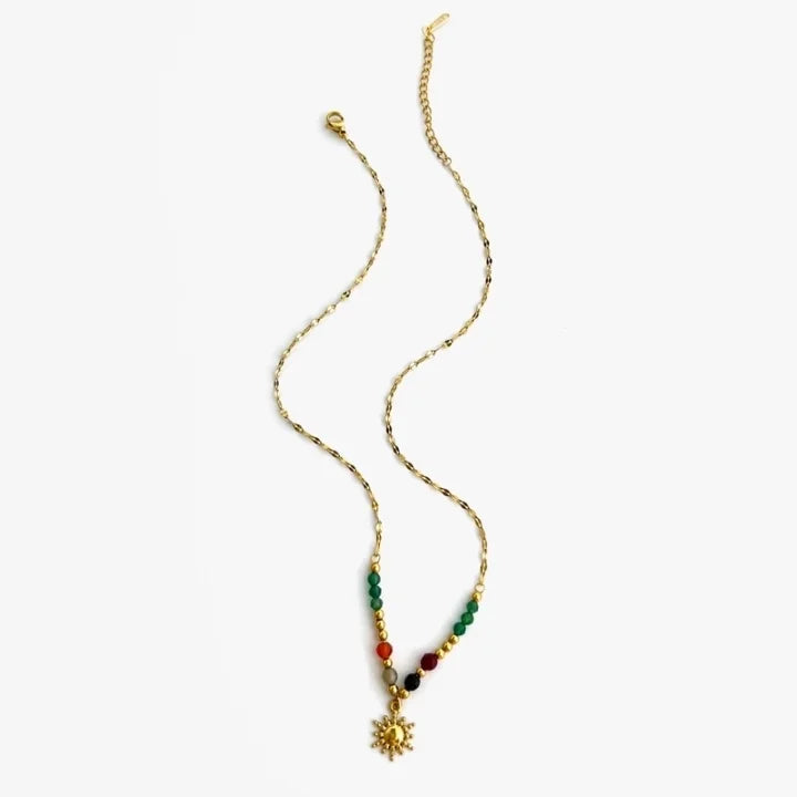 Collana girasole con intarsio e perline